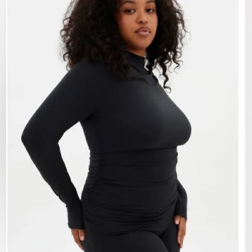 Girlfriend Collective Taylor Gathered Black Long Sleeve Women's Top M